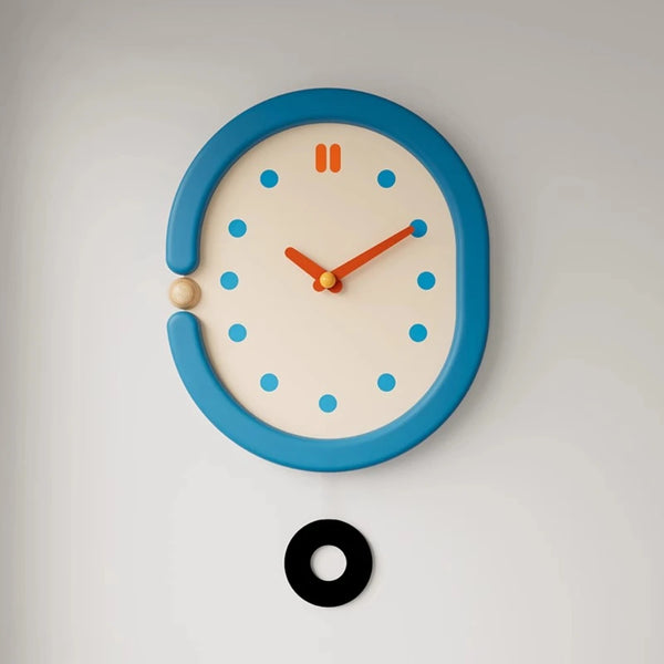 Japanese Minimalist Oval Blue Pendulum Wall Clock