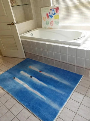 MokoMoko Blue French Abstract Art Minimalist Carpet Rug