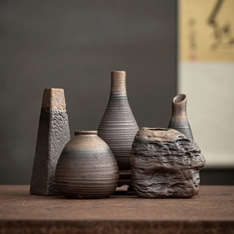 Strip Texture Oriental Style Hand-Crafted Ceramic Vases