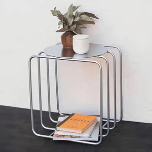 Modü Wire Frame Round Metal Side Table Rack