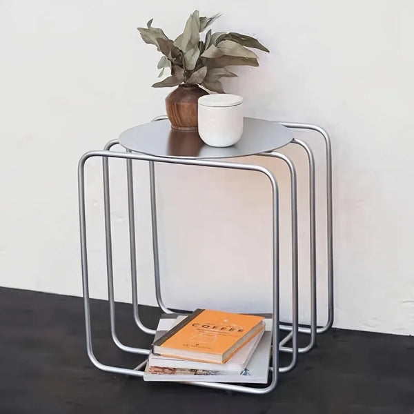 Modü Wire Frame Round Metal Side Table Rack