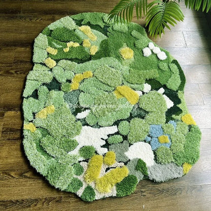 Three-Dimensional Green Moss Large Hand-Crafted Rug