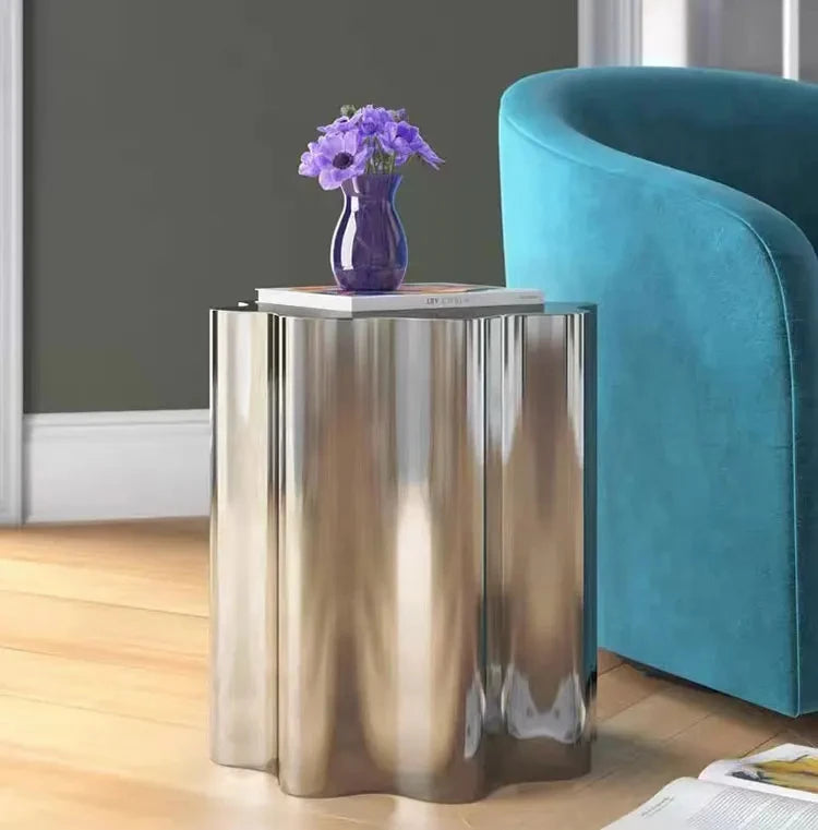 Italian Irregular Stainless Steel Hand-Crafted Art Side Table