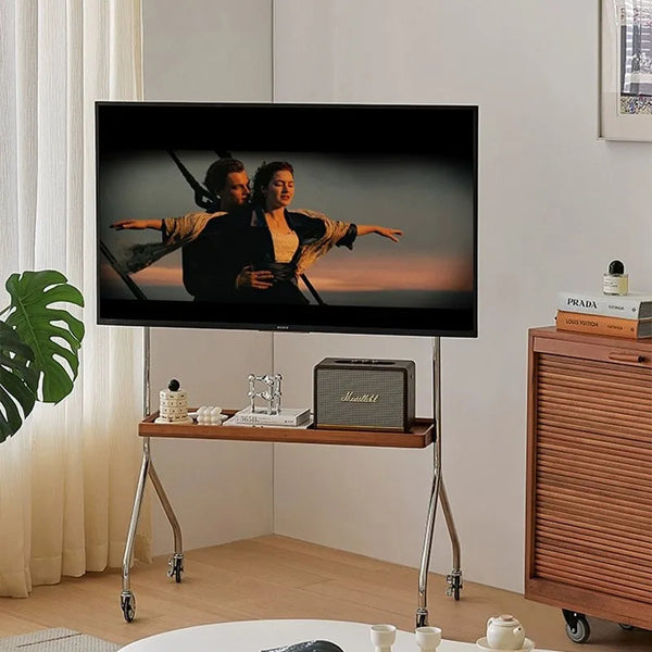 Led Moving Stand Studio Lima Stainless Steel Wooden Shelf Moving TV Stand