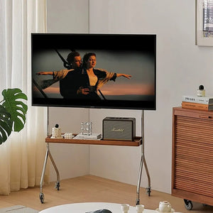 Studio Lima Stainless Steel Wooden Shelf Moving TV Stand