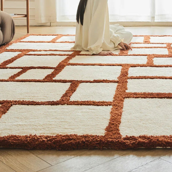 Irregular Orange Rectangular Grid Carpet Area Rug [Exclusive]