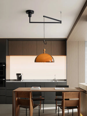 Orbix Bauhaus Amber Dome Wood Cap Swing Arm Light