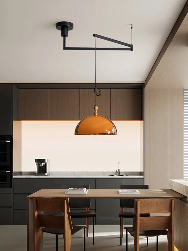 Orbix Bauhaus Amber Dome Wood Cap Swing Arm Light
