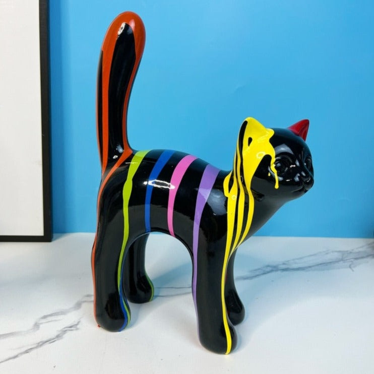 Splash Painted Walking Cat Art  Sculpture