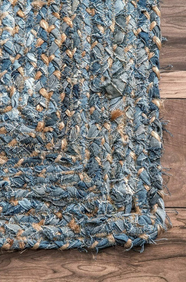 Hand-Braided Natural Jute and Denim Rug [Exclusive]