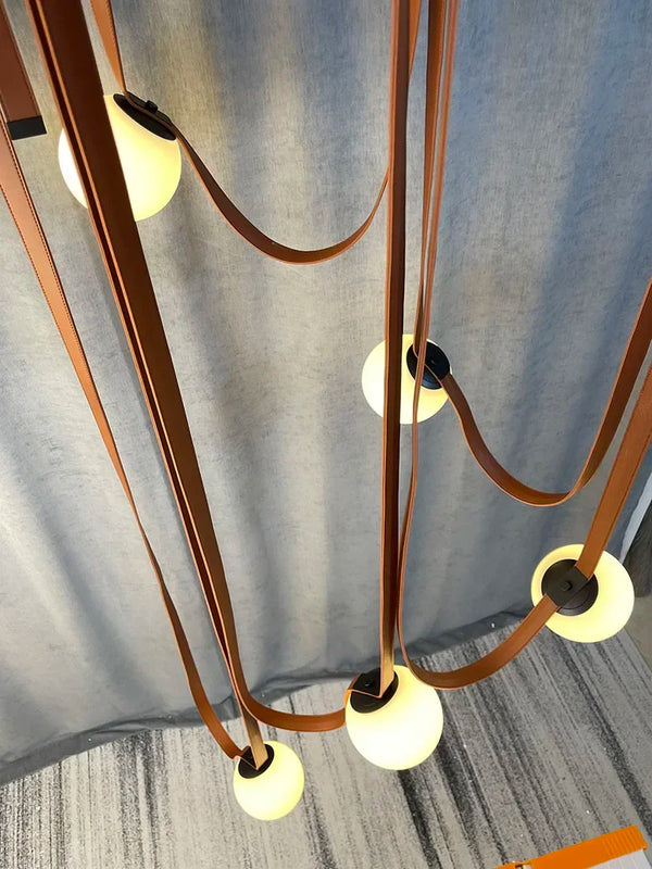 Danish Leather Strap Hanging Studio Ceiling Lamp