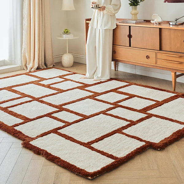 Irregular Orange Rectangular Grid Carpet Area Rug [Exclusive]