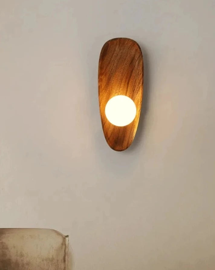 Japanese Style Solid Wooden Plate Wall Fixture Lamp