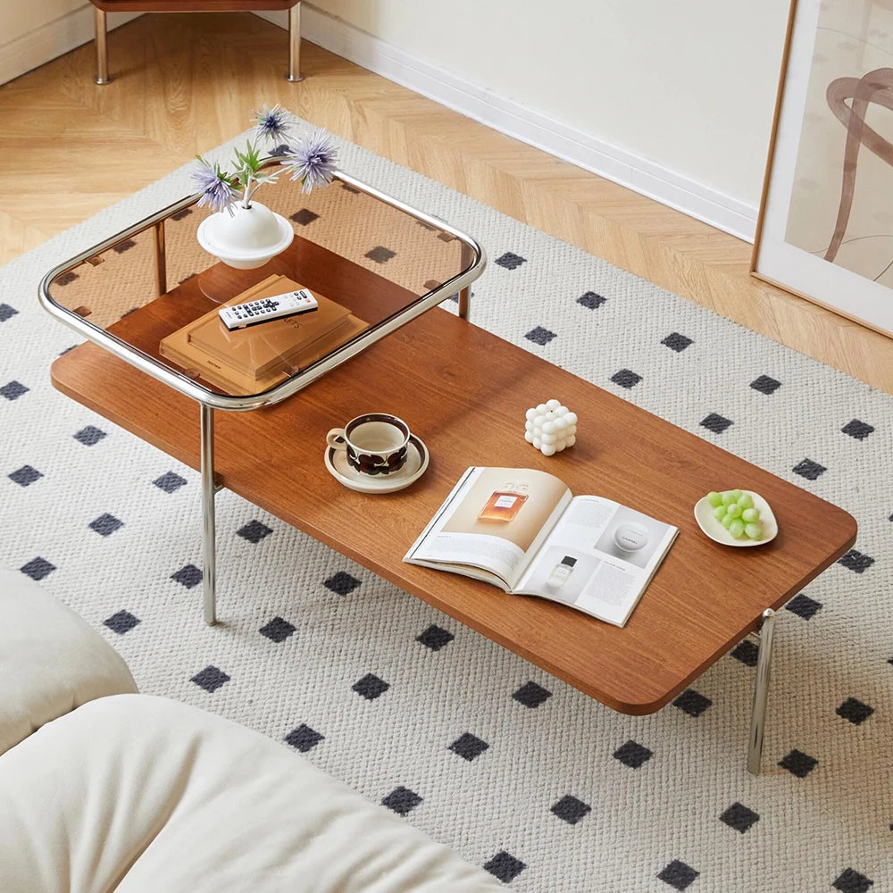 MCM 2-Tier Solid Wood & Glass Coffee Table