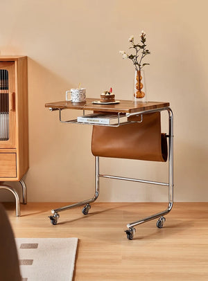 Movable Stainless Steel Midcentury Retro Magazine Rack Table