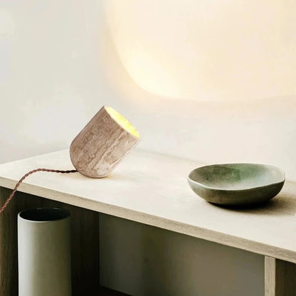 Modern Travertine Stone Table & Floor Lamp