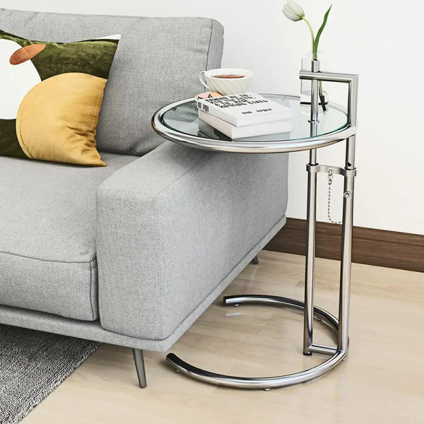 Adjustable Height Stainless Steel Coffee Table Glass Side Table