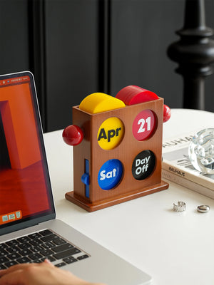 Easy Good Bauhaus Vintage  Cherrywood Perpetual Desk Calendar