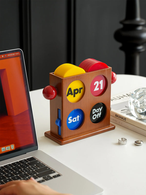 Easy Good Bauhaus Vintage  Cherrywood Perpetual Desk Calendar