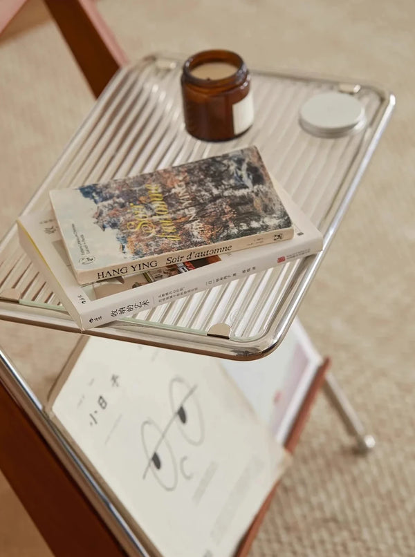 Yū Tokyo Japanese Style Solid Wood Handle Metal Frame Side Table