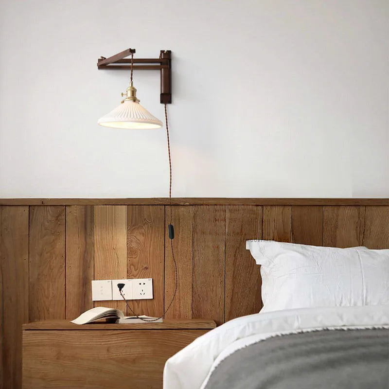 Japanese Retro Walnut Folding Wall Lamp