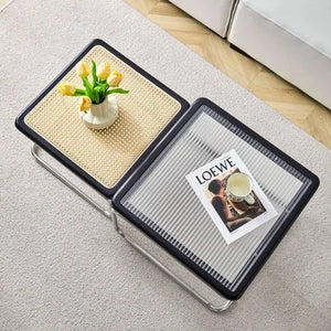 Yū Tokyo Mid-Century Modern Rattan Glass Coffee Table