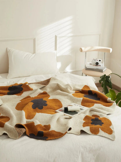 Floral Knitted Microfiber Throw Blanket