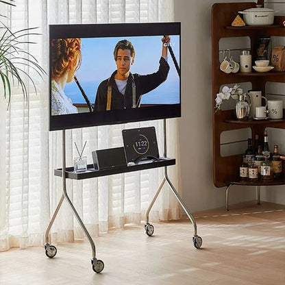 Stainless Steel Wooden Shelf Moving TV Stand