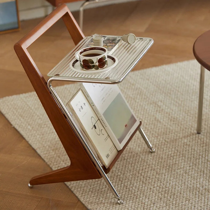 Yū Tokyo Japanese Style Solid Wood Handle Metal Frame Side Table