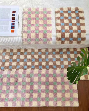 Pastel Tone Checkerboard Bedside Rug