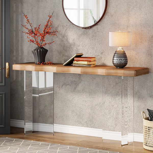 Solid Wood Top with Acrylic Leg Entryway Console Tables