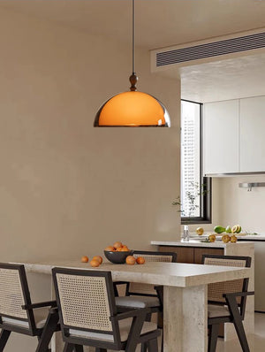 Orbix Bauhaus Amber Dome Wood Cap Pendant Light