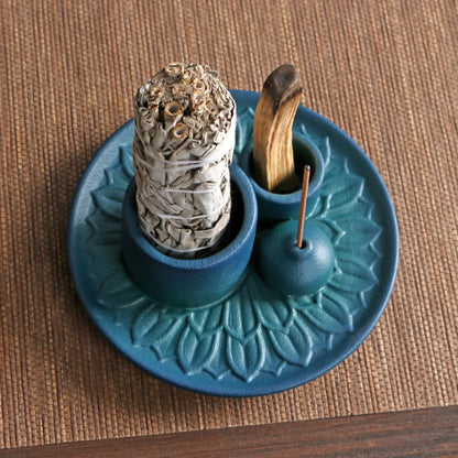 Rustic Ceramic Incense and Candle Holder