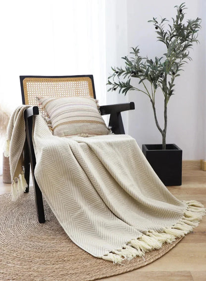 Striped Geometric Jacquard Knitted Throw Blanket