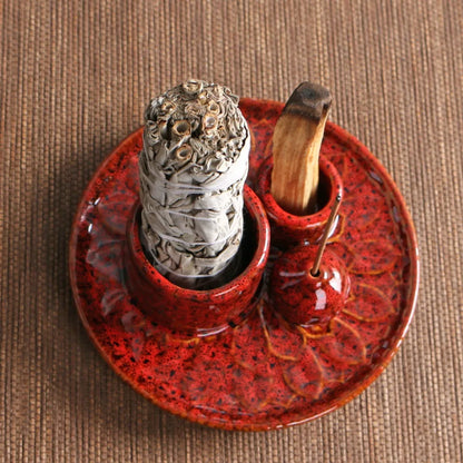 Rustic Ceramic Incense and Candle Holder