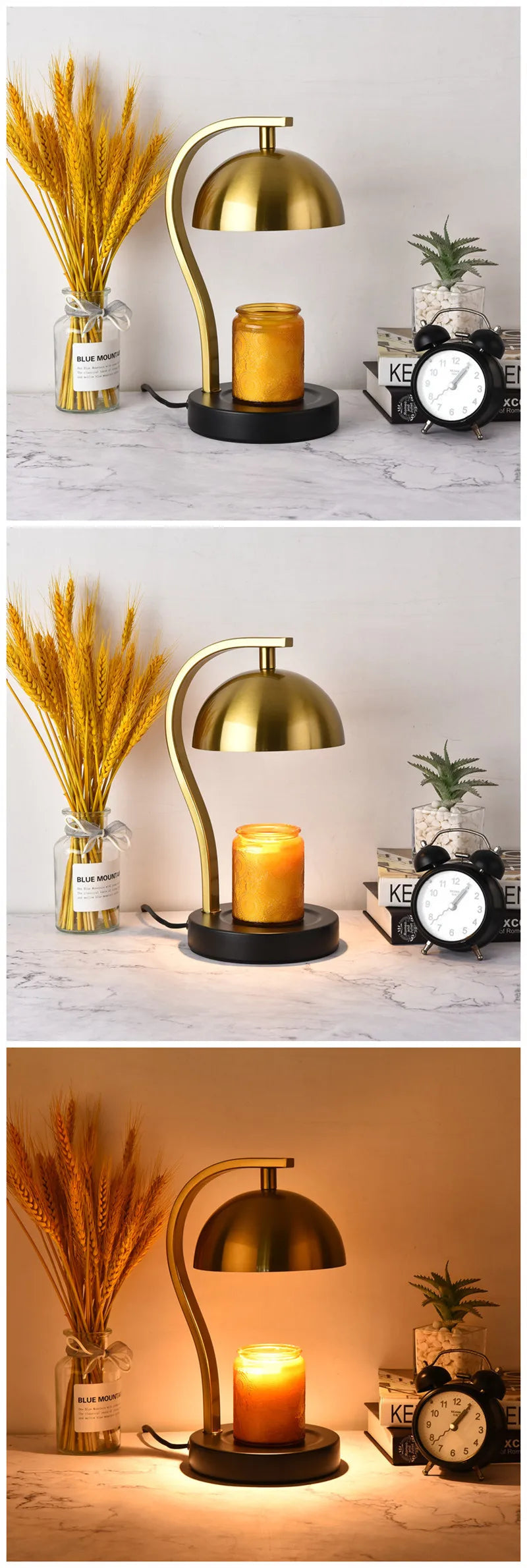 Golden Curved Bar Stand Retro Candle Warmer