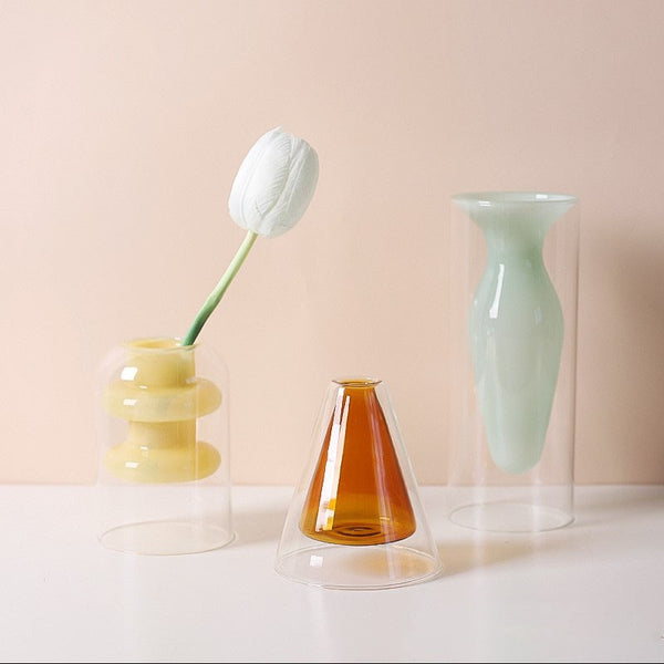 glass hydroponic plant vases Double Glass Hydroponic Plant Vase