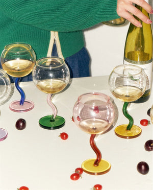 Colored Bubble Borosilicate Glass Twisted Wine Glass