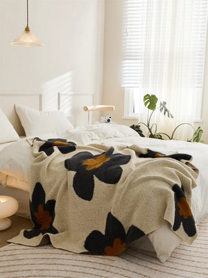 Gestrickte Mikrofaser-Überwurfdecke mit Blumenmuster