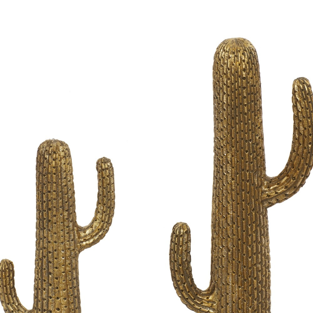 Gold Polystone Cactus Sculpture Set