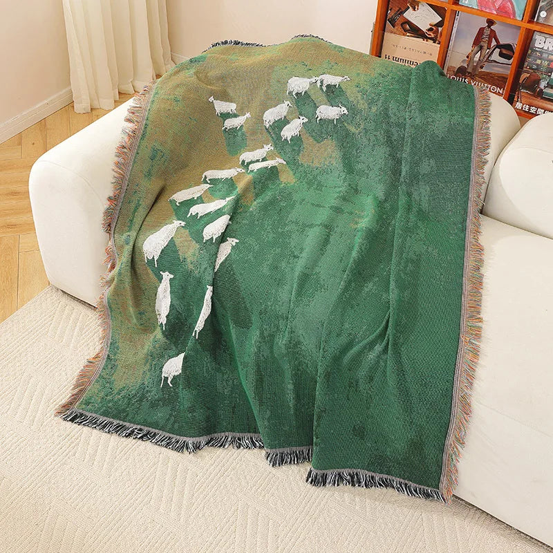 Grassland Sheep Tassel Throw Blanket