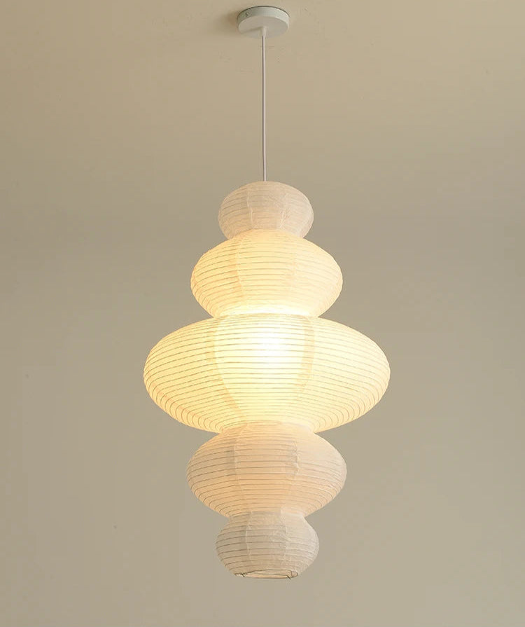 Japanese Wabi-Sabi Rice Paper Pendant Ceiling Lamp - Embossed Design