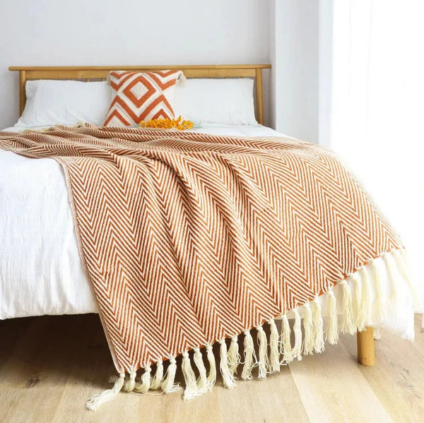 Striped Geometric Jacquard Knitted Throw Blanket