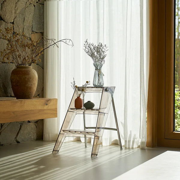 Transparente faltbare 3-Stufen-Leiter aus Acryl