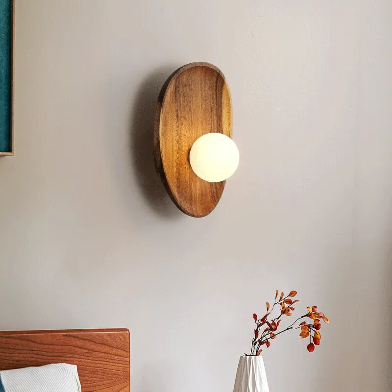 Japanese Style Solid Wooden Plate Wall Fixture Lamp