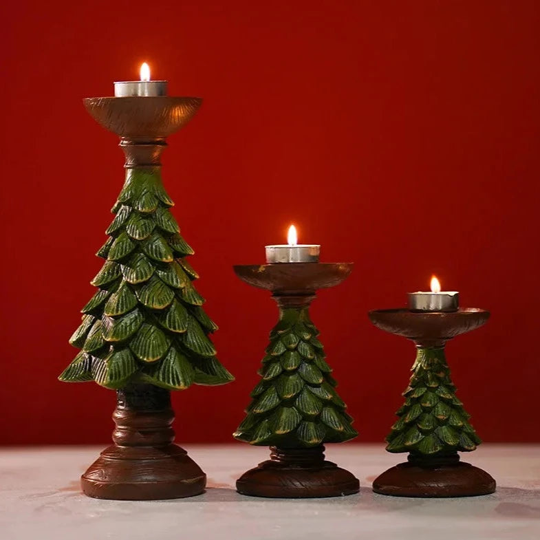 Dark Green Christmas Tree Candle Holder