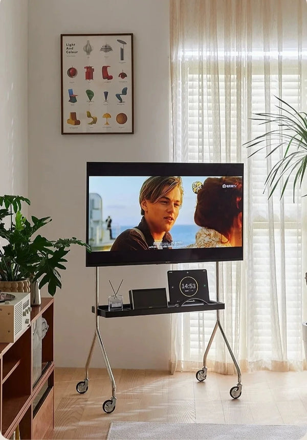 Led Moving Stand Studio Lima Stainless Steel Wooden Shelf Moving TV Stand