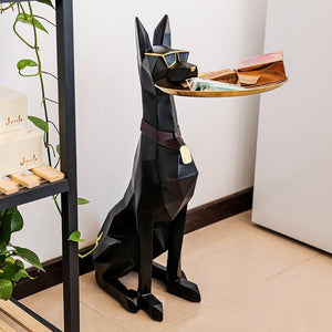 XL Dobermann Dog with Plate Statue