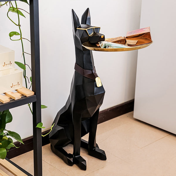 XL Dobermann Dog with Plate Statue