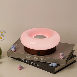 Solid Wood Base Ambient Donut Touch Table Lamp